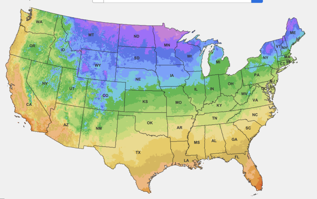 United States color coded by lowest temperatures